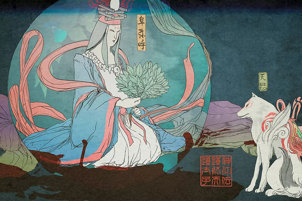 Amaterasu, božica sunca, glavni je lik videoigre Okami, utemeljene na japanskoj šintoističkoj mitologiji. Bori se s mitološkim bićima poput tengua, kitsunea, ubumea i wanyudoa