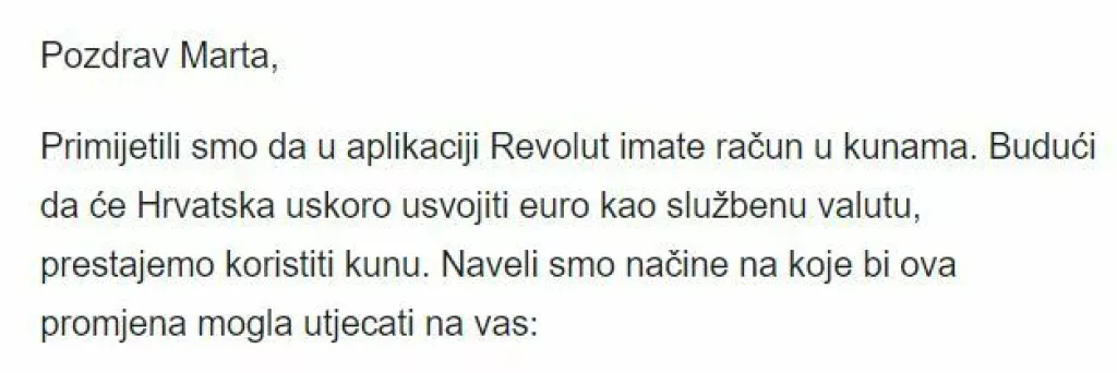 Revolut obavijest 