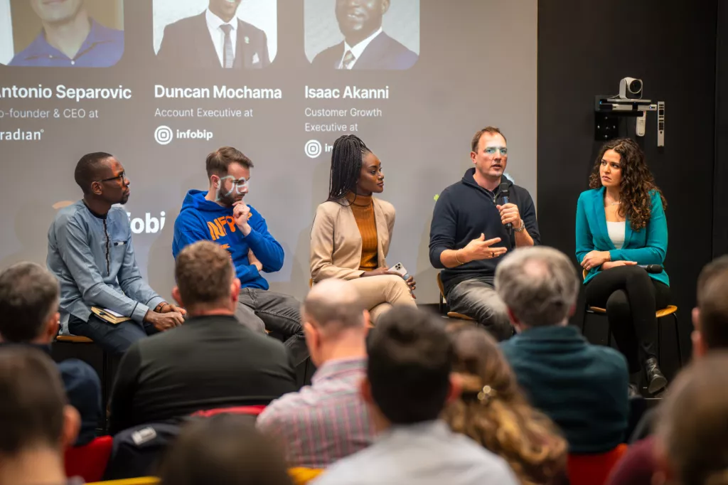 Duncan Mochama, Marijan Čipćić, Daisy Isiaho, Antonio Šeparović, Hanan Nanić<br>Infobip meetup, afričko tržište