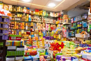 Tangier, Morocco. October 16th, 2022 - Food store in the central market in the medina, mali trgovci, mali trgovac, mala trgovina, male trgovine, small business, mali biznis
