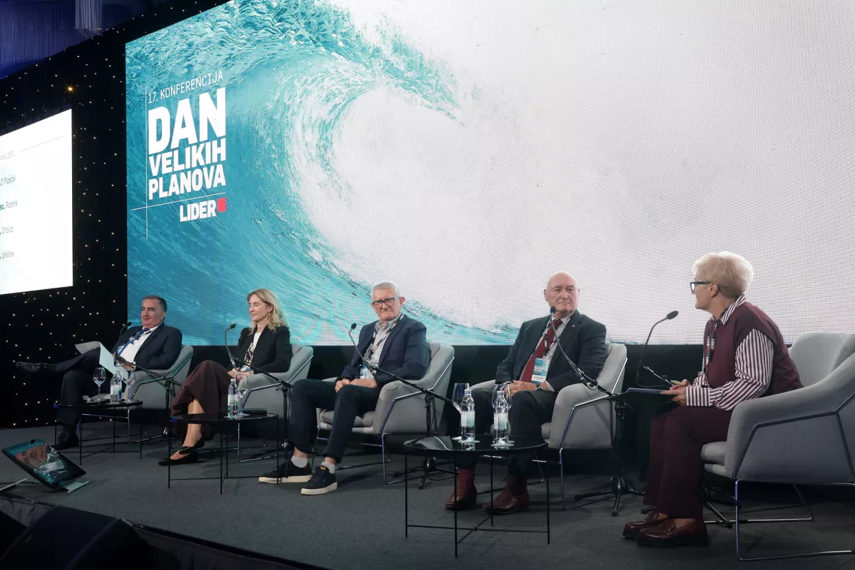 Dan velikih planova 2025. Panel 2: Upravljanje rizicima i otpornost. Boris Žgomba, Katija Klepo, Mirko Habijanec, Branko Roglić i Manuela Tašler