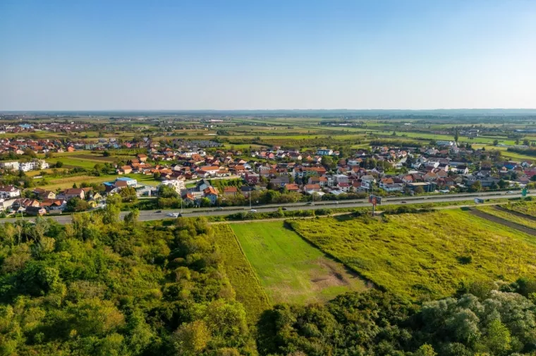 Zagreb, Croatia-September 26th, 2023Aerial view of Zagreb city Blato suburb on the southern outskirts of the city and vast agricultural fields