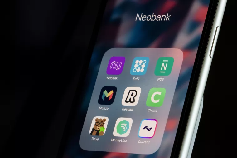 Portland, OR, USA - Mar 17, 2021Assorted apps by top neobanks are seen on an iPhone - Nubank, SoFi, N26, Monzo, Revolut, Chime, Dave, MoneyLion, and Current. A neobank operates exclusively online.
