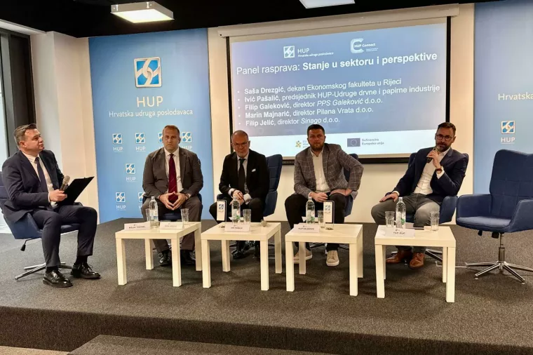 Mislav Togonal, Sa&scaron;a Drezgić, Filip Galeković, Filip Jelić - konferencija Položaj i mogućnosti opstanka i/ili unaprjeđenja drvno-prerađivačke industrije u Republici Hrvatskoj