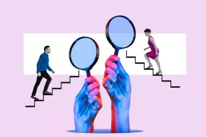 Gender equality in business and employment. Art collage.