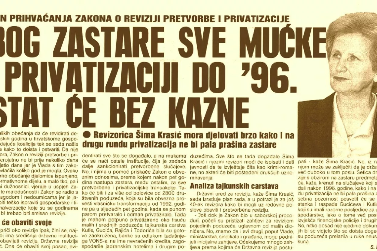 Točna dijagnoza Zakona o reviziji pretvorbe i privatizacije u Večernjem listu