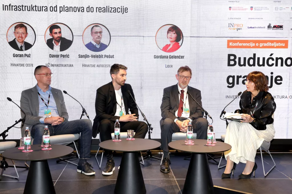 Graditeljstvo 2026. Okrugli stol: Infrastruktura od planova do realizacije. Sanjin Velebit Pe&scaron;ut, Davor Perić, Goran Puž i Gordana Gelečer